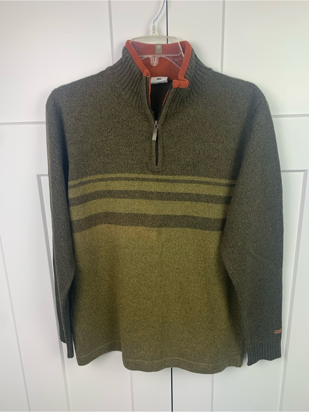 Columbia Men’s Mock Neck Sweater Large Quarter Zip Green Gorpcore Preppy